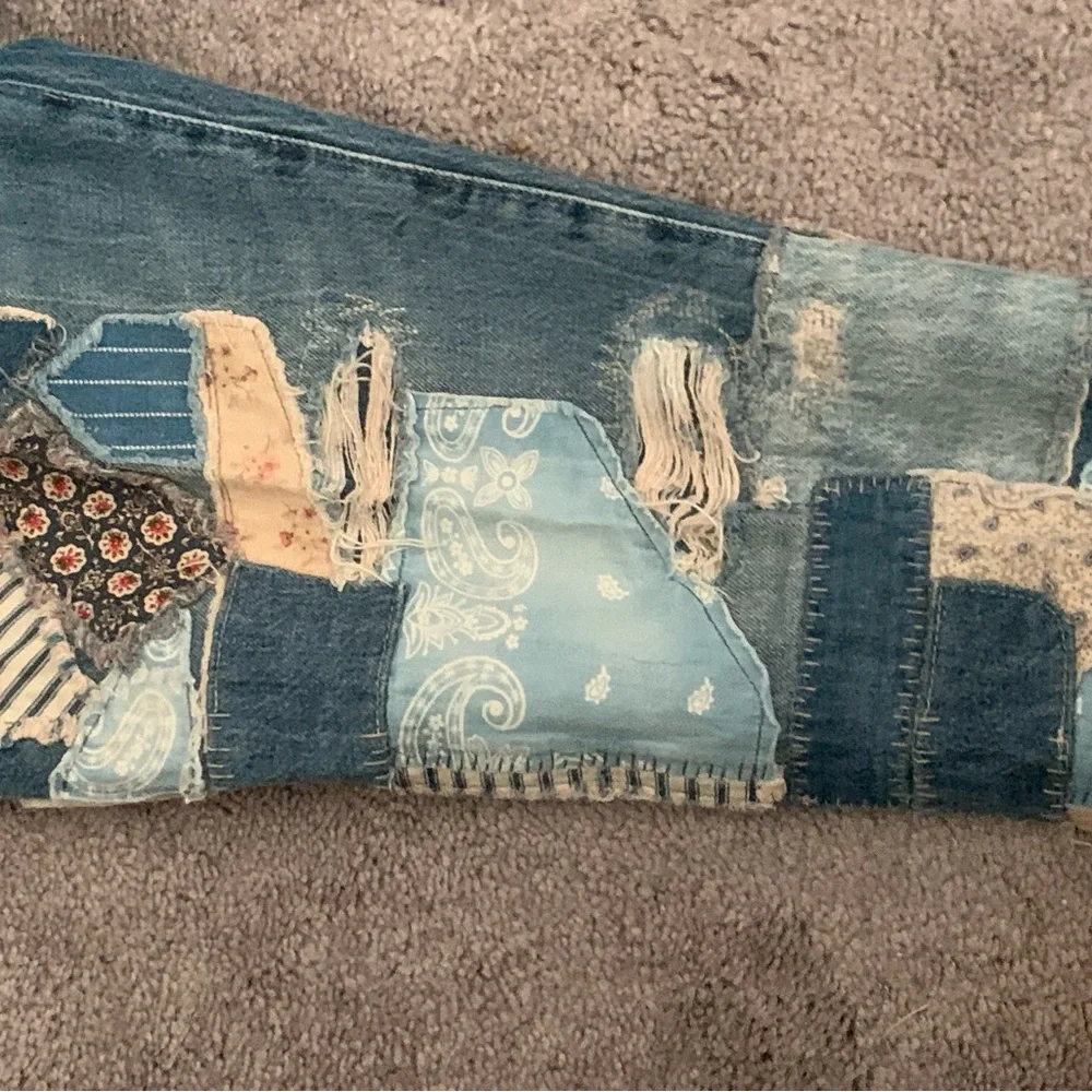 Polo Ralph Lauren Avery Boyfriend heavy Patchwork factory distressed Blue Jeans - Picture 4 of 12